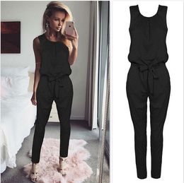 Sexy Sleeveless jumpsuit women long romper 2018 New summer women lady Fashion jumpsuit coveralls sexy female Black Bow jumpsuits