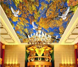 3d sky painting ceiling Australia - wallpaper 3d stereoscopic Autumn Leaves Sky Woods Landscape Ceiling Zenith Fresco Decorative Painting