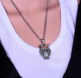 2018 Stainless steel owl with red crystal men's and women's necklace titanium steel vintage casting accessories