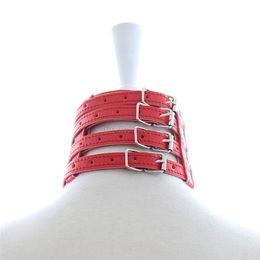 Sex Toys For Couples NEW Slave Leather Bondage Punk Collar Chain Leash Neck Restraints Fetish Harness Red #R90