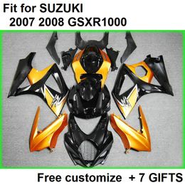 Free custom fairing kit for Suzuki GSXR1000 07 08 black gold fairings set GSXR1000 2007 2008 FD23