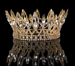 Princess Full Round Crown Queen Tiara Gold Wedding Bridal Crystal Rhinestone Headband Hair Accessories Jewellery Headdress Prom Headdress