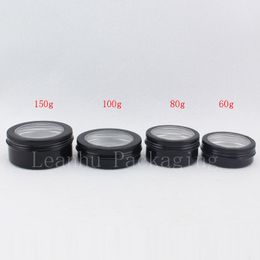 Empty Black Aluminium Cream Storage Container With Window Metal Cans Cosmetics Jar Round Aluminium Butter Bottle,Display Tin Pot