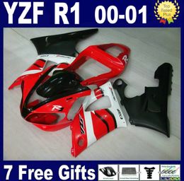 7gifts fairing kit for Yamaha YZF R1 2000 2001 black red white fairings set YZFR1 00 01 RE49