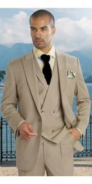 One Button Groom Tuxedos Groomsmen Beige Vent Slim Suits Fit Best Man Suit Wedding/Men's Suits Bridegroom (Jacket+Pants+Vest+Tie) NO:90