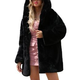 Winter Warm Faux Fur Long Hooded Coat Black Colour Womens Jacket Fashionable Coats New S-3xl