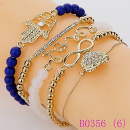 3pcs Handmade Bracelet Heart Palm Charms Infinity Colourful Beads Elastic Bracelets Women Best Couple Jewellery Gifts B0356