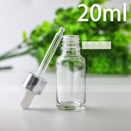 Wholesale Clear glass dropper bottles 20ml empty essential oil dropper bottle with childproof cap and eye dropper