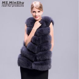 100% Real Fur Outwear Natural Fox Vest Winter Thickness Waistcoat Women Sleeveless Vest Genuine Fur Gilet Outwear Ms.MinShu