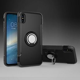 Vehicle Armour Case For iPhone 11 Pro Max Xs X XR 8 Plus 7 6 6S 5 5S SE With Ring Stand Shockproof Shell Hard PC + Soft TPU Cover