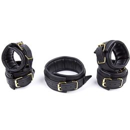 Bdsm Fetish Leather Sponge Dog Collar Slave Hand Wrist Ankle Cuffs,Bondage Restraints , Fun Erotic Sex Flirting Toys For Women