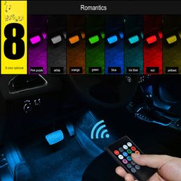 4pcs 5050 9 LED Car Interior Underdash Lighting Kit smart Sound Activated Control Atmosphere Lamp Strip Glow Neon Wireless control Lights