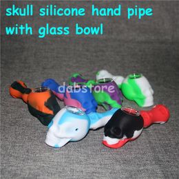 Creative Silicone Tobacco Smoking Cigarette Pipe Water Hookah Bong 10 Colours Portable Shisha Hand Skull Pipes Tools With glass Bowl