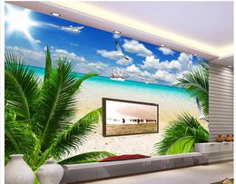 Custom Photo Wallpaper 3D Stereo Original HD Atmosphere Beach Coconut Tree Aegean Sea Landscape TV Background Wall Living Room Wallpaper 3D
