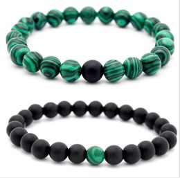 JLN Matte Onyx Malachite Couple Bracelet Power Beads Stretched Bracelets For Man Woman