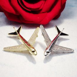 Unisex Men Women Yellow White Gold Plated CZ Plane Pins Brooches for Men Women for Party Wedding Nice Gift