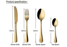 4pcs/set Gold Stainless Steel Dinnerware Set Dinner Knife Fork Spoon Teaspoon Luxury Tableware Set W7996