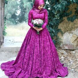 Glamorous A-Line Long Prom Dress High Neck Long Sleeve Beaded Bow Sweep Train Prom Dresses 2018 Arabia Muslim Engagement Evening Dresses