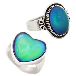 Prevail 2 PCS/Set Womens Mood Finger Ring High Grade Vantage Silver Plated Rings RS009-056
