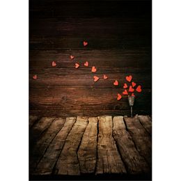 Red Love Hearts Printed Wooden Wall Photography Backdrops for Baby Newborn Valentines Day Kids Children Photo Shoot Background Wood Floor