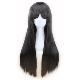 Black Long Straight Hair Wig With Bangs Heat Resistant Cosplay