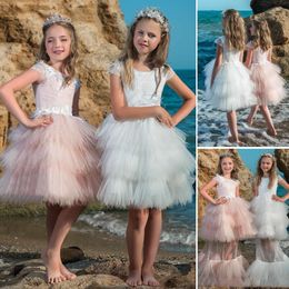 Lace Applique Ball Gown Tulle Flower Girl Tiered Skirt Dresses Vintage Flower Girl Wedding Dresses Kids Pageant Dresses F05