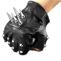 Nightclub Male Singer DJ Hip-hop Men Half Finger Men's Gloves Leather Glove Atmospheric Rivet Black Punk Rivet Gloves