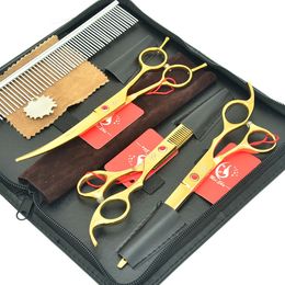 7.0Inch Meisha Japan 440c Pet Grooming Shears Kits with Comb Bag Dog Hair Straight/Two-Tailed Cutting Scissors Thinning Clippers HB0092