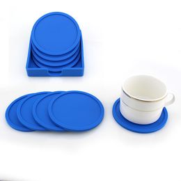 4PCS set Silicone Drink Coaster Non-Slip Rubber Coasters Cup Dish Mats with Base Pot Holder Durable Flexible Home Kitchen Tools Party Gifts