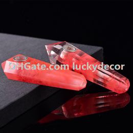 Red Smelt Quartz Pipe Cute Pretty Red Smelting Healing Crystal Gem Stone Point Wand Unique Metallic Coffin Smoking Tobacco Pipe Girly Pipes