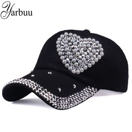[YARBUU] new fashion high quality baseball caps Rhinestone Semicircle Pearl cap hat for women Love style snapback hats female