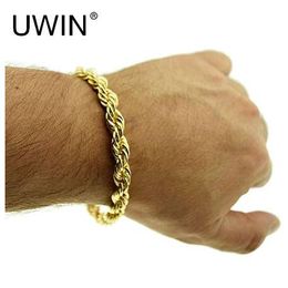 UWIN Rope Bracelet Gold Silver 8 Inch x 5 MM Thick Mens Twisted Braided Chain Hip