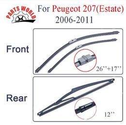 Combo Silicone Rubber Front And Rear Wiper Blades For Peugeot 207(Estate) 2006-2011.Windscreen Wipers Car Accessories 26''+17''