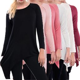 Shirts Women Irregular Long Sleeve Blouses Lady Sexy Dresses Female Casual T-shirts Round Neck Solid Asymmetric Tops Women's Clothing YFA29