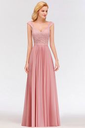Chiffon Long Bridesmaid Dresses Lace Top Ruched Floor Length Wedding Guest Maid Of Honour Party Dresses Custom Made Evening Gowns HY4245