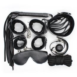 Black 7pc Bondage Sex Kit Rope Gagll Cuffs Whip C Baollar Bondage Fetish #r47