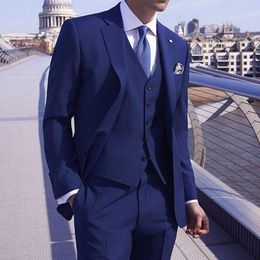 Brand New Navy Blue Men 3 Piece Suit Wedding Tuxedos Excellent Groom Tuxedos Notch Lapel Two Button Men Blazer(Jacket+Pants+Tie+Vest) 502