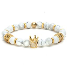 Nature stone bead Crown Skull classic style Zircon mosaic copper Charm accessories bracelet