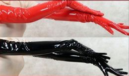 FREE SHIPPING NEW WOMEN GIRL SEXY BLACK RED PVC LEATHER LOOK SHINING LONG GLOVES CLUB DANCE pvc costume leather lingerie