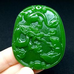 New Natural Jade China Green Jade Pendant Necklace Amulet Lucky fight between dragon mouse Statue Collection Summer Ornaments Natural stone