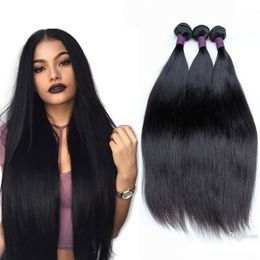 long natural hair Canada - Long Straight Natural Looking Hair 3pcs Bundles Unprocessed Brazilian Human Hair Weaves Extension Natural Color 10-30 Longer Inch