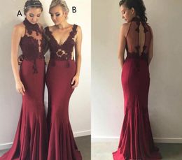 2019 Cheap Burgundy Bridesmaid Dress High Neck Summer Country Garden Formal Wedding Party Guest Maid of Honor Gown Plus Size Custom Made