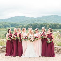 Dark Red Cheap Bridesmaid Dresses Pleats One Shoulder Country Style Bridesmaid Gowns Maid of Honour Dress robes de demoiselle d'honneur