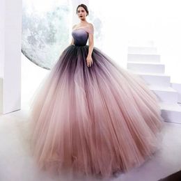 2018 Gorgeous Gradient Evening Dresses Elegant Sheer Off Shoulder Sleeveless Bodice Lace-Up Prom Dress Amazing Fluffy Tulle Red Carpet Dress
