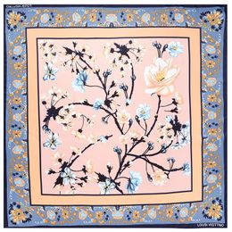 New Twill Silk Scarf Woman Plum Tree Print Fashion NecKerchief Silk Foulard Female Shawls Wraps Stoles Square Head Scarves 130CM294w