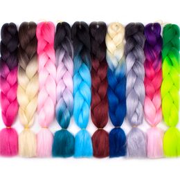 Ombre Kanekalon Braiding Hair Extensions 24 inch 100g/pack Long Jumbo Braids Crochet Hair Bulk Purple Pink Grey Blue Red Hair Extensions