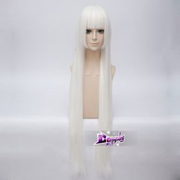 100CM Lolita White Long Straight Anime Cosplay Wig with Bangs free shipping