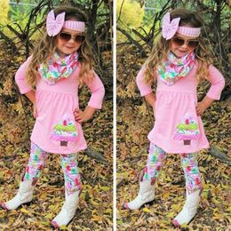 Toddler Kids Baby Girls Christmas Outfits Girls Clothes Tops T-shirt Dress Christmas Tree Print Long Pants Headband 3PCS Baby Clothing Set