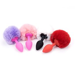 Anal Toys Sexy Fluffy Real Fur Bunny Rabbit Tail Plug Cosplay Silicone Stoppers Butt Toy #R98