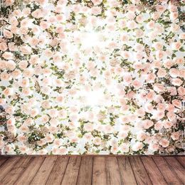 Blush Pink Roses Wedding Backdrops Romantic Digital Printed Spring Flowers Brown Wood Floor Floral Backdrop Photography
